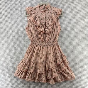 The Shirt by Richelle Behrens Mini Dress M Peach Floral Tiered Ruffle Coquette